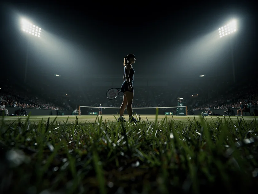 Aryna Sabalenka preparing to serve during the 2026 Miami Open women's singles final at Hard Rock Stadium