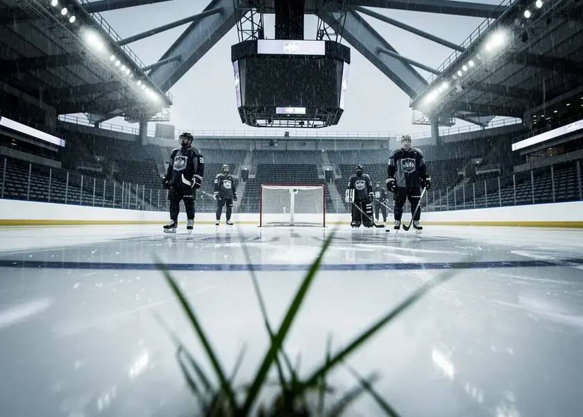 Columbus Blue Jackets players on the ice at Nationwide Arena during overtime loss to Utah Mammoth