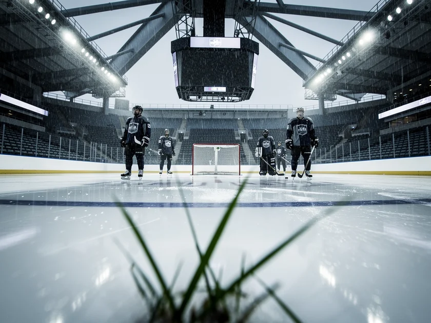 Columbus Blue Jackets players on the ice at Nationwide Arena during overtime loss to Utah Mammoth