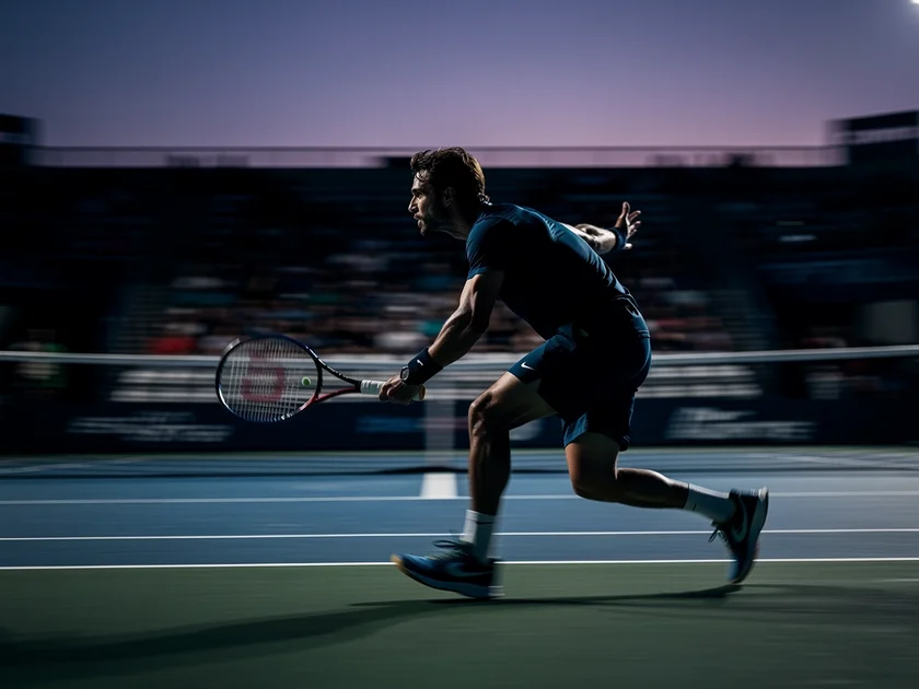 Lorenzo Musetti competing on hard court during the 2026 Miami Open Masters tournament