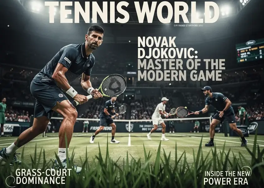 Novak Djokovic serving on clay court during a 2026 ATP Tour match in his signature style