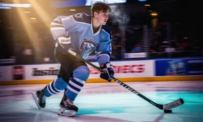 Macklin Celebrini celebrates a goal for the San Jose Sharks during the March 7 overtime loss to the