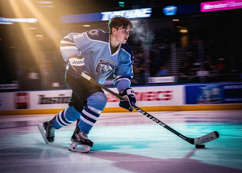 Macklin Celebrini celebrates a goal for the San Jose Sharks during the March 7 overtime loss to the