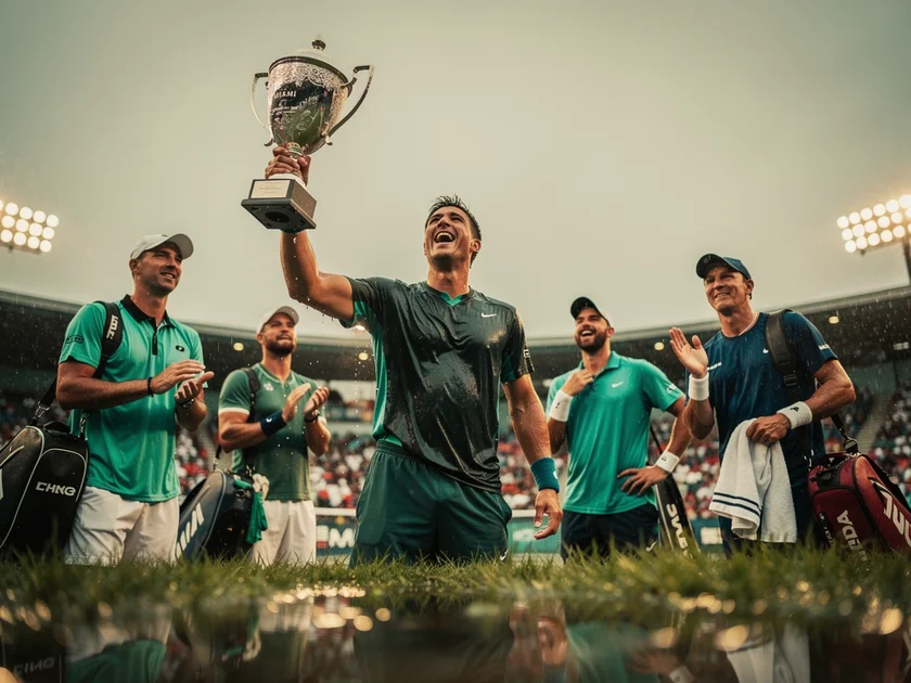 Carlos Alcaraz and Jannik Sinner competing at a 2026 ATP Masters tennis event during the clay season