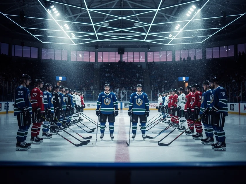 Utah Mammoth players on the ice during an NHL regular season game against Columbus in March 2026