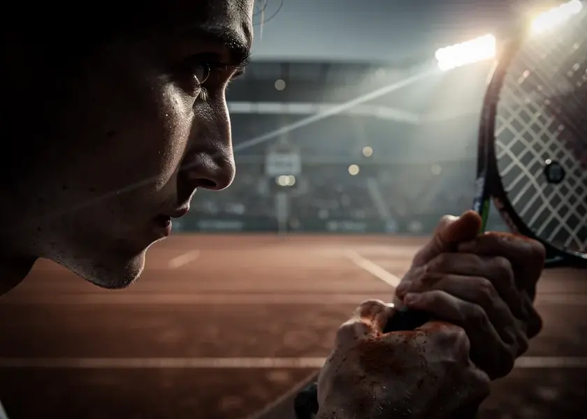 Carlos Alcaraz preparing to serve on red clay at the 2026 Monte-Carlo Masters tournament