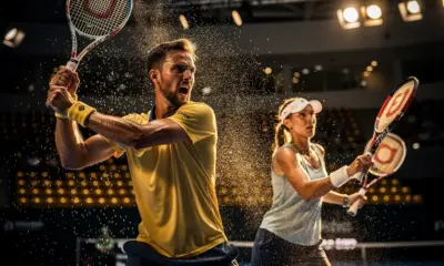 Players competing in a Davis Cup Tennis Nations League tie on a clay court in 2026