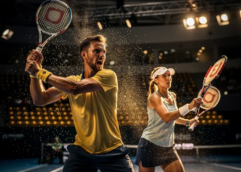 Players competing in a Davis Cup Tennis Nations League tie on a clay court in 2026