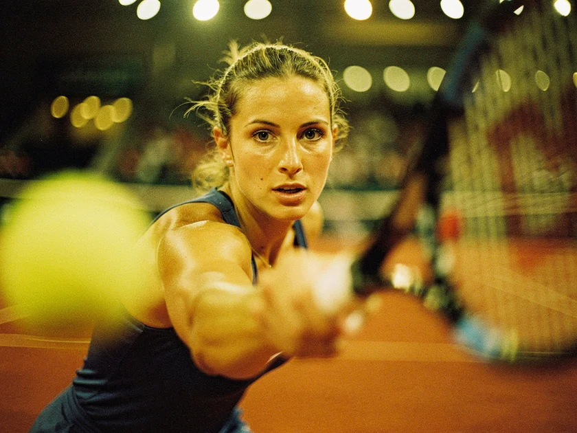 Jessica Pegula preparing to serve during a 2026 clay court tennis match in spring