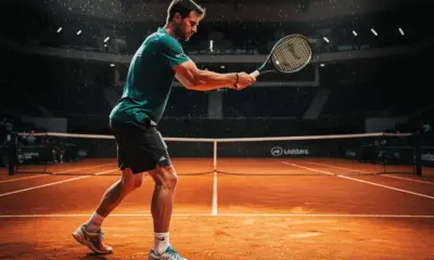 Lorenzo Musetti serving on clay court during 2026 ATP Tour clay season opener